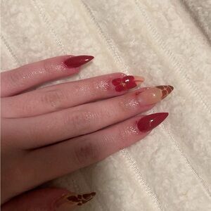 Stylish Red and Nude homemade press on Nail Art